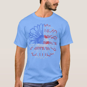 Woman Red White Blue Sunflower Bling Rhinestone 4t T-Shirt