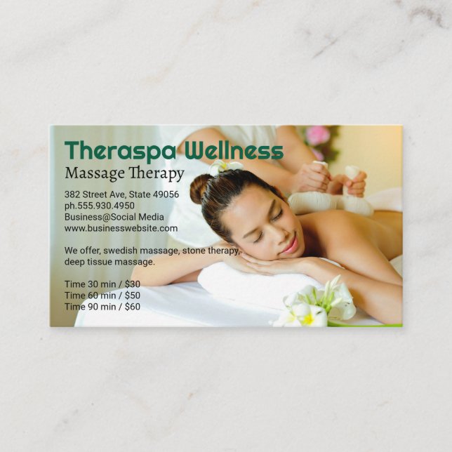 Woman Relaxing at Spa | Massage Session Business Card (Front)