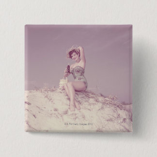 Woman Relaxing on Beach 15 Cm Square Badge