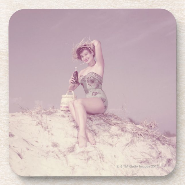 Woman Relaxing on Beach Coaster (Front)