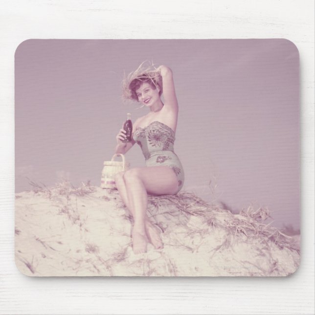 Woman Relaxing on Beach Mouse Mat (Front)