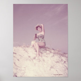 Woman Relaxing on Beach Poster