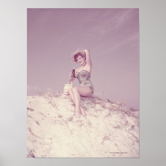 Woman Relaxing on Beach Poster (Front)