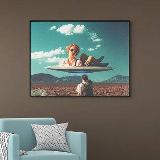 Woman Relaxing on UFO in Desert Canvas Print