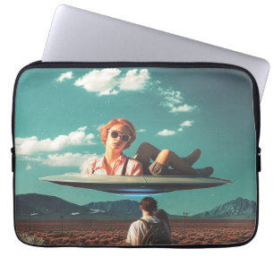 Woman Relaxing on UFO in Desert Laptop Sleeve