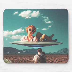 Woman Relaxing on UFO in Desert Mouse Mat