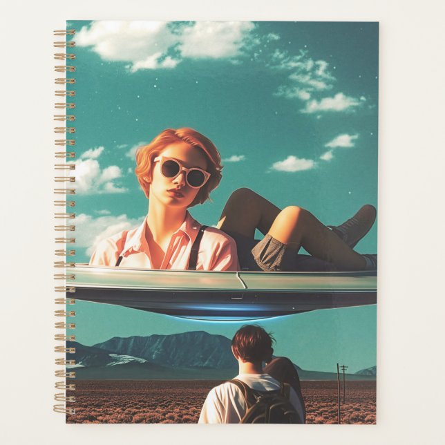 Woman Relaxing on UFO in Desert Planner (Front)