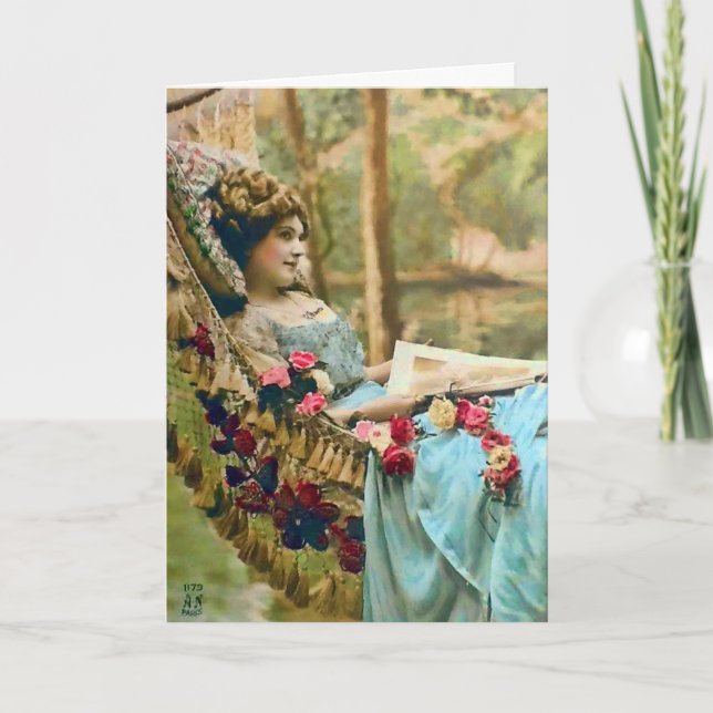 Woman Relaxing Vintage Photograph Card (Front)