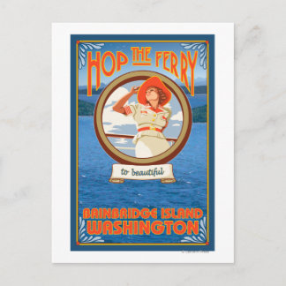 Woman Riding Ferry - Bainbridge Island, WA Postcard