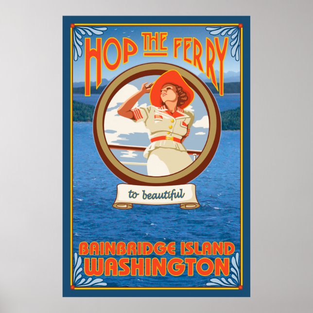 Woman Riding Ferry - Bainbridge Island, WA Poster (Front)