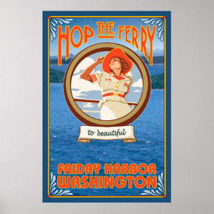 Woman Riding Ferry - Friday Harbour, Washington Poster