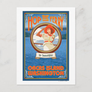 Woman Riding Ferry - Orcas Island, Washington Postcard