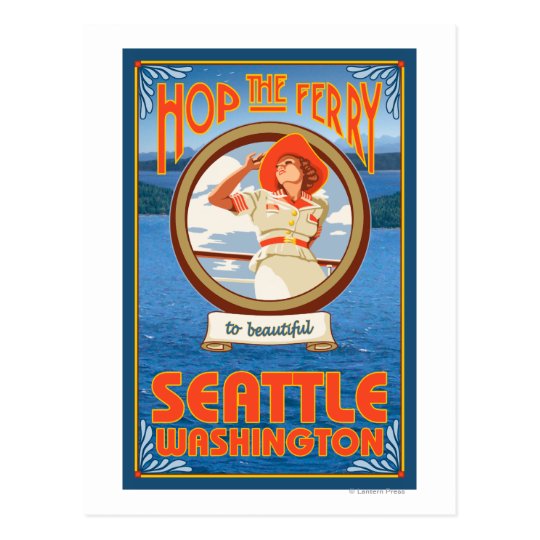 Woman Riding Ferry - Seattle, Washington Postcard