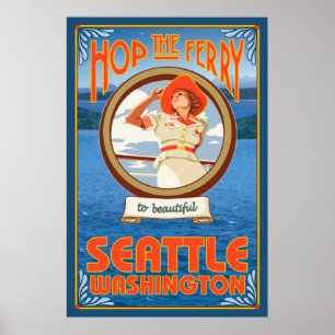 Woman Riding Ferry - Seattle, Washington Poster