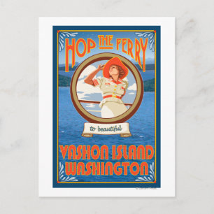 Woman Riding Ferry - Vashon Island, Washington Postcard
