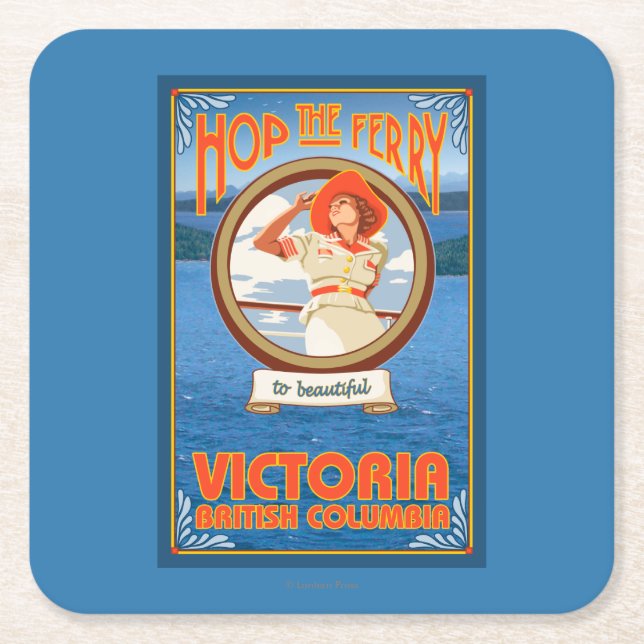 Woman Riding Ferry - Victoria, BC Canada Square Paper Coaster (Front)