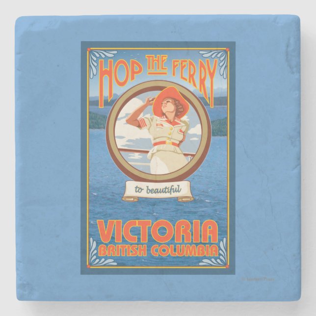 Woman Riding Ferry - Victoria, BC Canada Stone Coaster (Front)