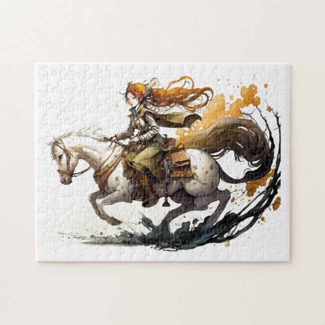 Woman riding horse jigsaw puzzle (Horizontal)