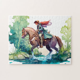 Woman riding horse jigsaw puzzle