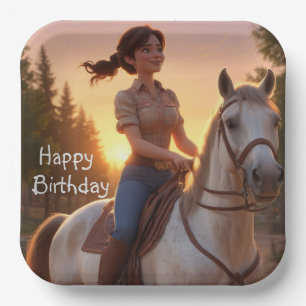 Woman Riding Horse Paper Plate