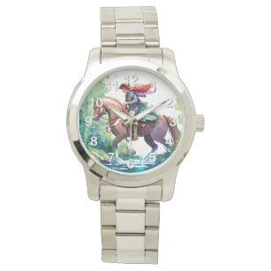 Woman riding horse watch