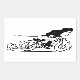 Woman Riding Motorcycle Biker Chick Art Rectangular Sticker