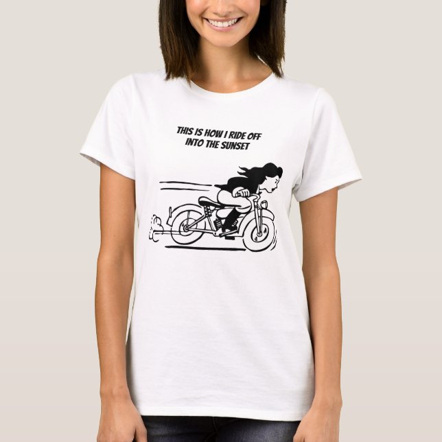 Woman Riding Motorcycle Biker Chick Art T-Shirt (Front)