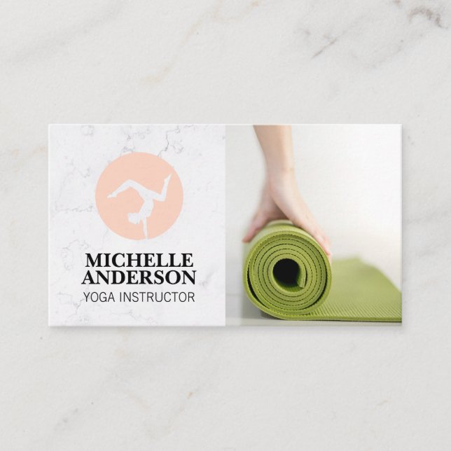 Woman Rolling Up Yoga Mat Business Card (Front)