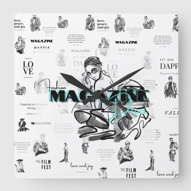Woman’s fashion magazine square wall clock (Front)