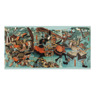 WOMAN SAMURAI TOMOE GOZEN HORSEBACK IN THE BATTLE POSTER