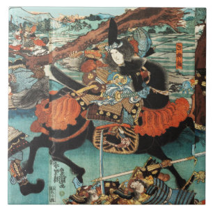 WOMAN SAMURAI TOMOE GOZEN HORSEBACK IN THE BATTLE TILE