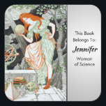 Woman Science by Eugene Grasset Personalise Square Sticker<br><div class="desc">Personalise it with your details. Edit font, font size and colour and text placement! You can also remove the text if you want the art only. Eugène Samuel Grasset was a late 19th century / early 20th century Swiss decorative artist who worked in Paris, France in several different creative design...</div>