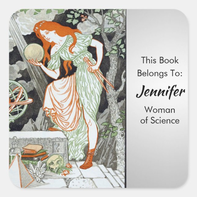 Woman Science by Eugene Grasset Personalise Square Sticker (Front)