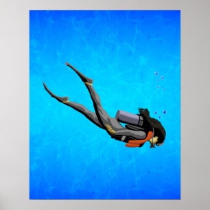 Woman SCUBA Diving Poster