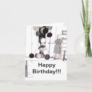 Woman Seeing Balloons Floating Out of Closet Card