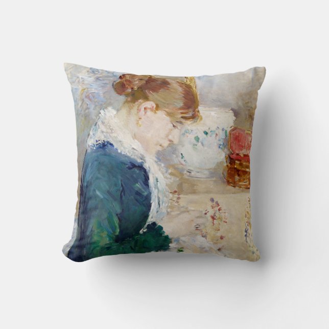 Woman Sewing, Berthe Morisot Cushion (Front)