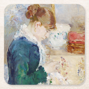 Woman Sewing, Berthe Morisot Square Paper Coaster
