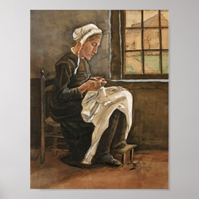 Woman Sewing (F886) Van Gogh Fine Art Poster (Front)