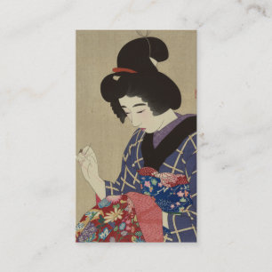 Woman Sewing, Itō Shinsui - Japanese Woodblock Business Card