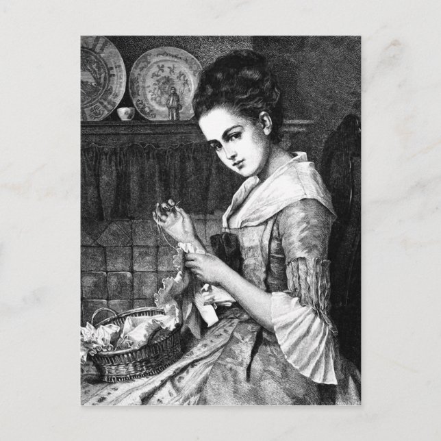 Woman Sewing Postcard (Front)