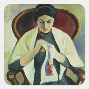 Woman Sewing Square Sticker