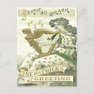 Woman Shamrock Harp of Erin Music Notes Postcard