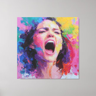 Woman Shouting Abstract Colors Expressive Acrylic  Canvas Print