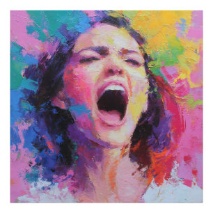 Woman Shouting Abstract Colours Expressive Acrylic Photo Print