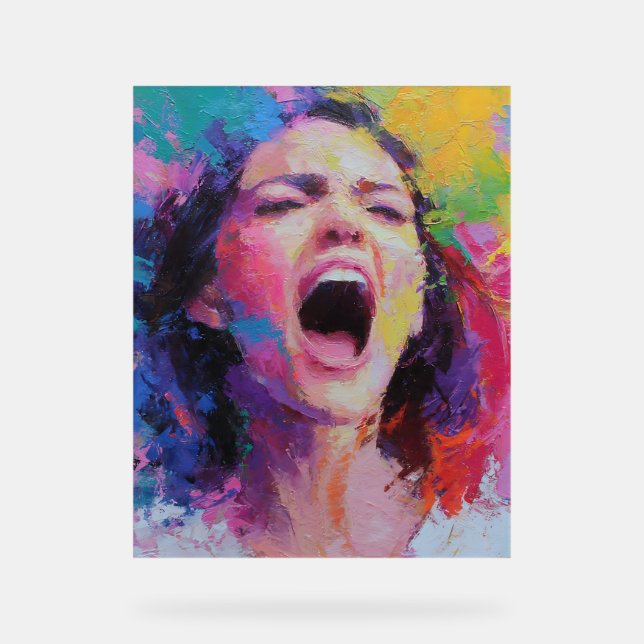 Woman Shouting Abstract Colours Expressive Acrylic Sign (Front)