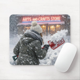 Woman Shoveling Path to a Craft Store Mouse Mat