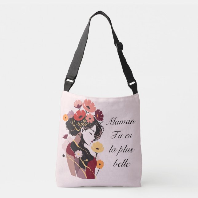 Woman silhouette flower for mum in french crossbody bag (Front)