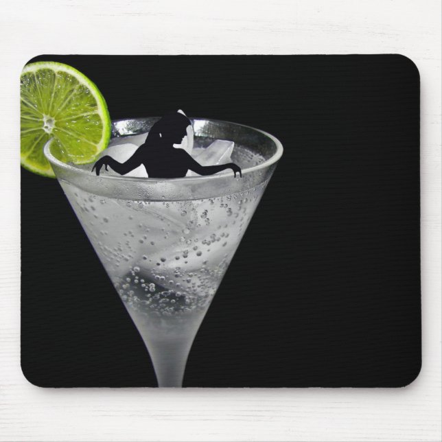 woman silhouette in cocktail mouse mat (Front)