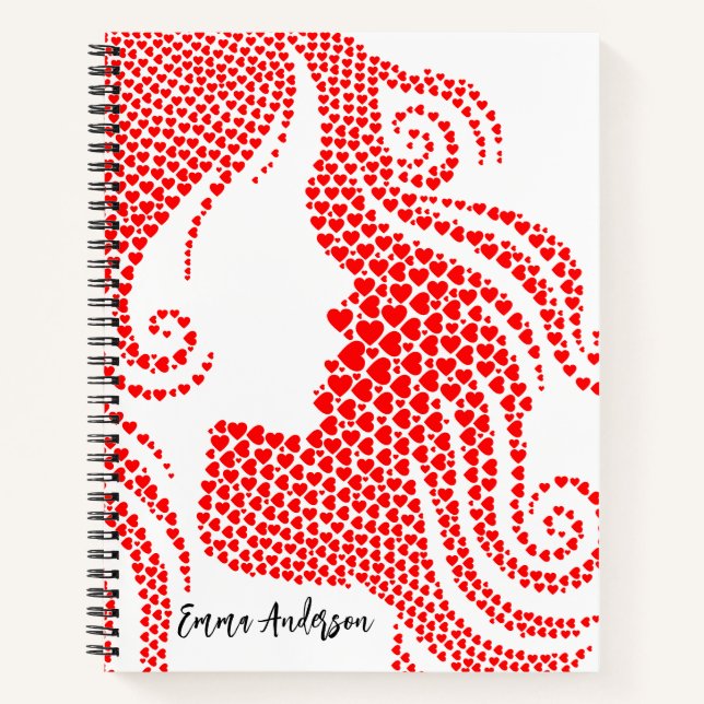Woman Silhouette in Red Hearts | Bon Voyage Notebook (Front)