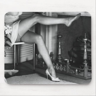 Woman sitting by fireplace B&W Mouse Mat